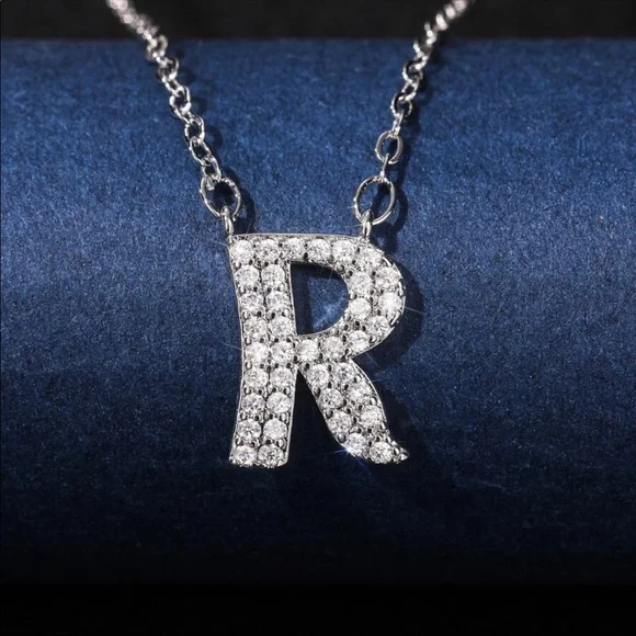 New 925 Silver Initial Letter Diamond Necklaces - Picture 14 of 16